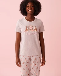 T-shirt col rond en coton imprimé chiens et cupcakes