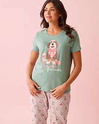 Dog & Cupcake Print Cotton Crew Neck T-shirt