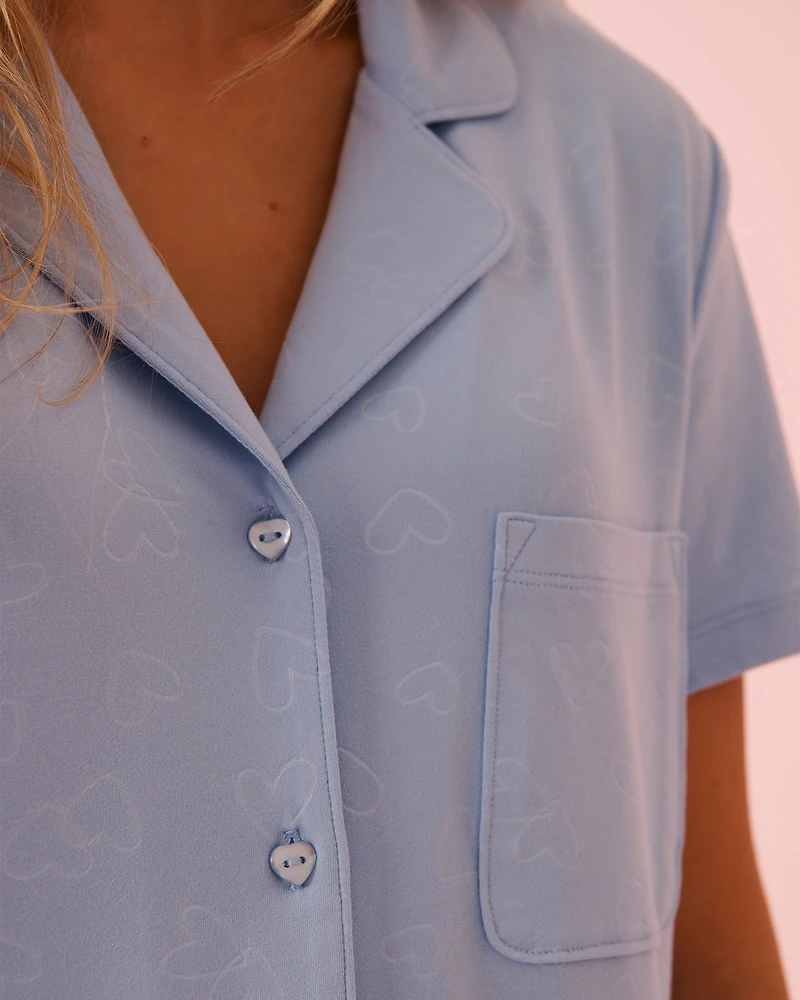 Embossed Heart Print Super Soft PJ Set