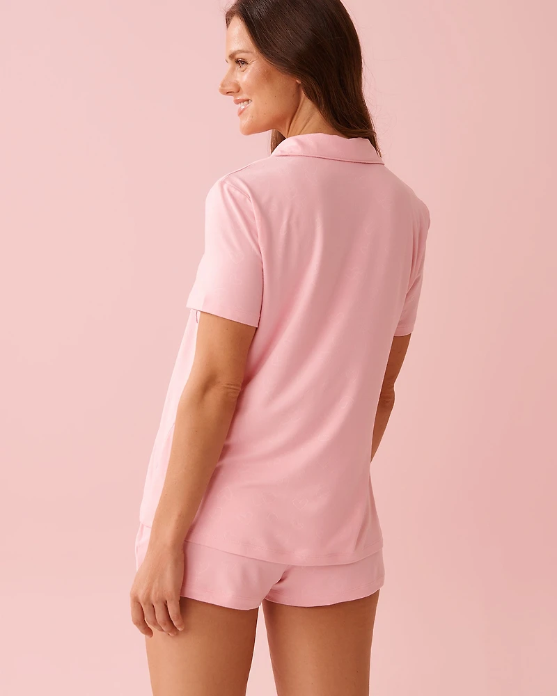 Embossed Heart Print Super Soft PJ Set