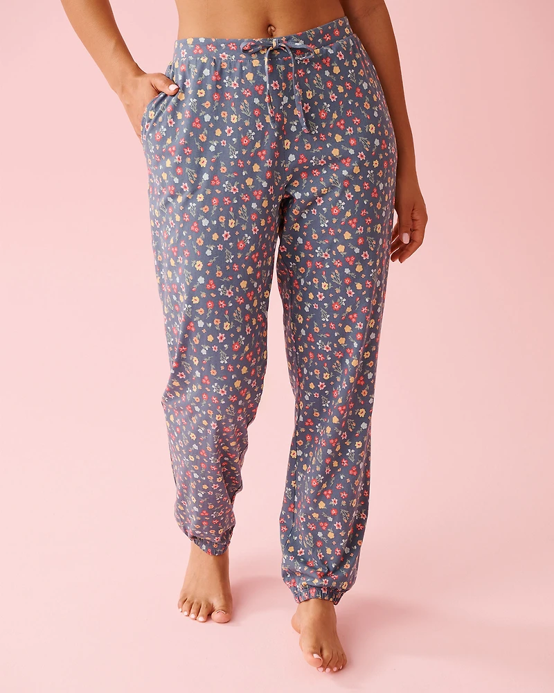 Pantalon de pyjama jogger en coton imprimé fleurs