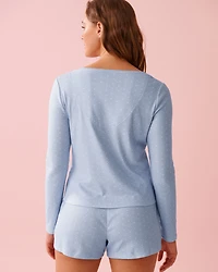 Heart Print Pointelle Long Sleeve Shirt