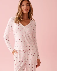 Heart Print Pointelle Long Sleeve Shirt