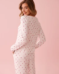 Heart Print Pointelle Long Sleeve Shirt