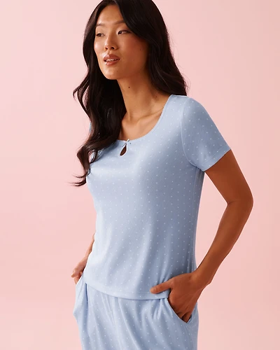 Heart Print Pointelle T-shirt