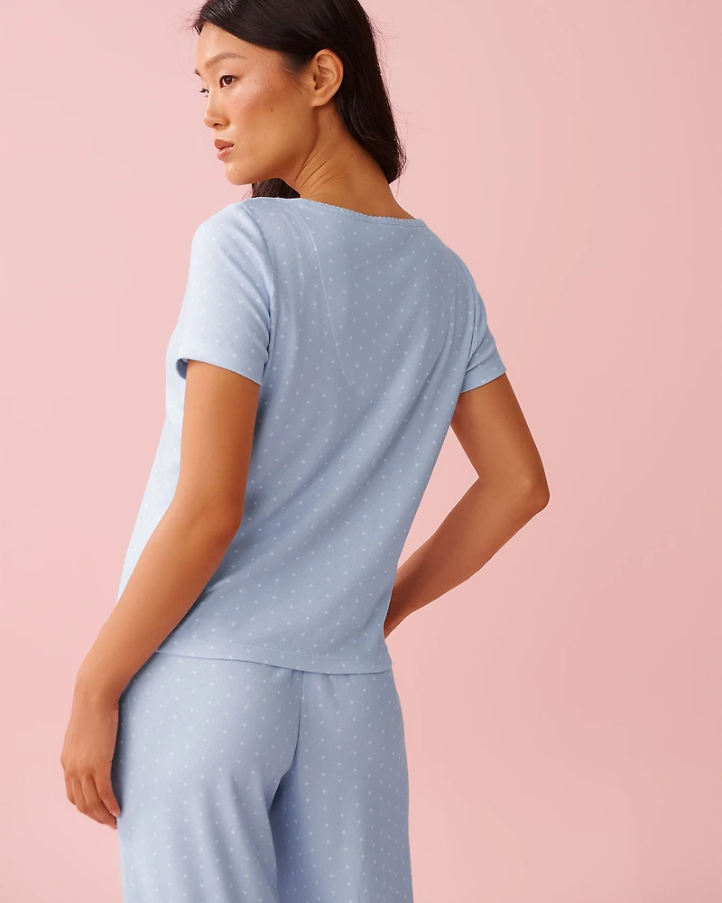 Heart Print Pointelle T-shirt