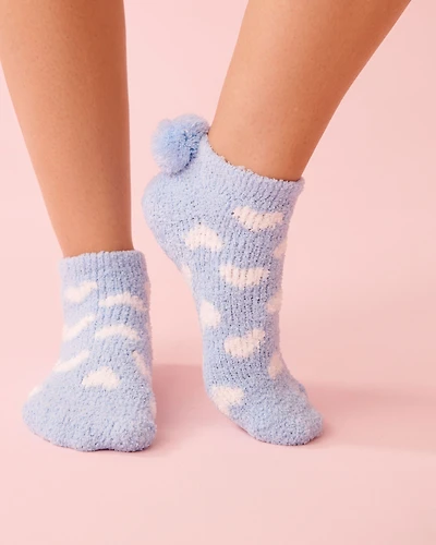 Bas en peluche douce motif cœur à pompon