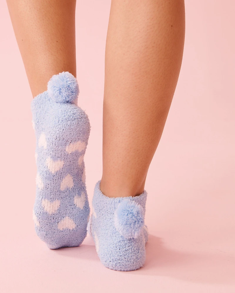 Heart Print Pompom Soft Plush Socks