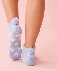 Heart Print Pompom Soft Plush Socks