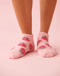 Bas en peluche douce motif fraise à pompon