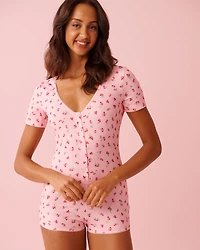 Spa Time Teddy Print Super Soft Short Sleeve Romper