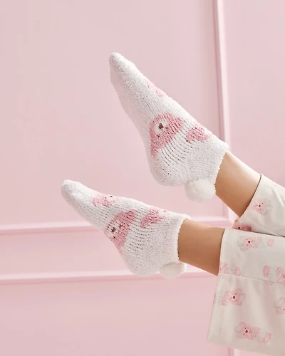 Rabbit Print Pompom Soft Plush Socks