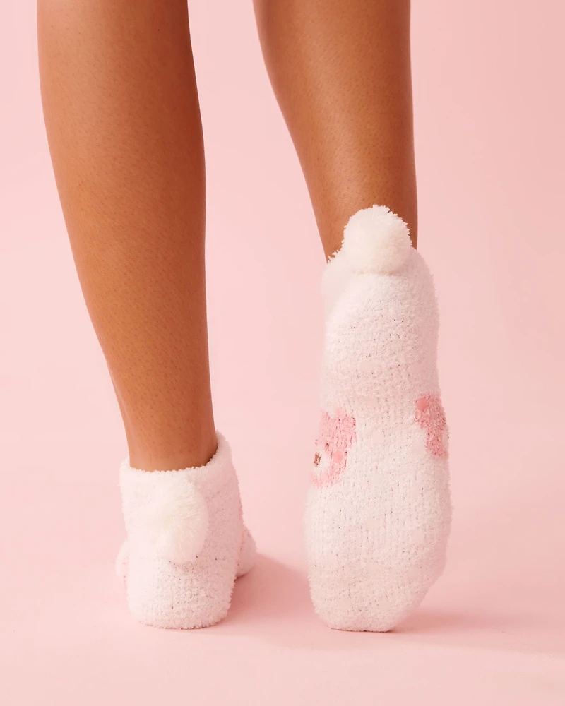 Rabbit Print Pompom Soft Plush Socks