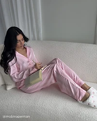 Ensemble pyjama rayé manches longues en satin