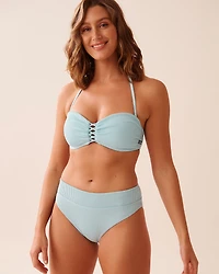 SOLID Ribbed Mid Waist Brazilian Bikini Bottom