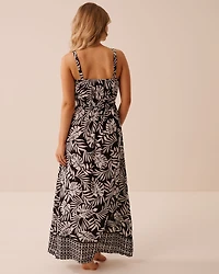 Robe longue en gaze imprimé tropical