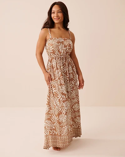 Robe longue en gaze imprimé tropical
