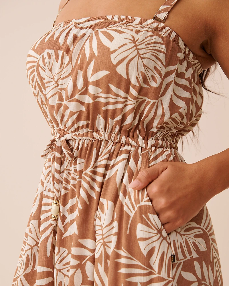 Robe longue en gaze imprimé tropical