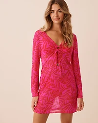 Robe courte en résille imprimé tropical