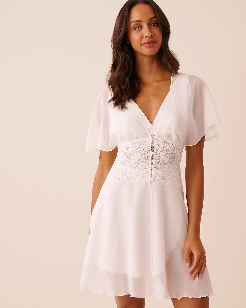 Chiffon and Lace Open Front Nightie