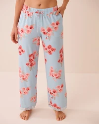 Pantalon de pyjama bordure en dentelle imprimé fleurs printanières