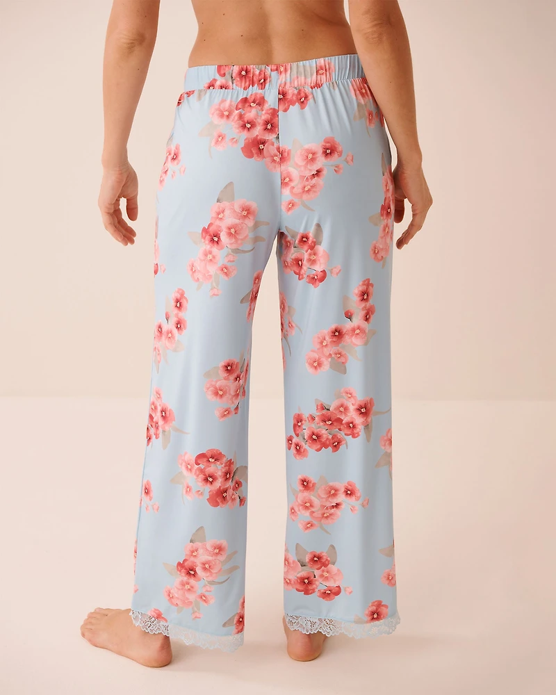 Pantalon de pyjama bordure en dentelle imprimé fleurs printanières