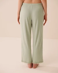 Pantalon en modal côtelé et bordures de dentelle
