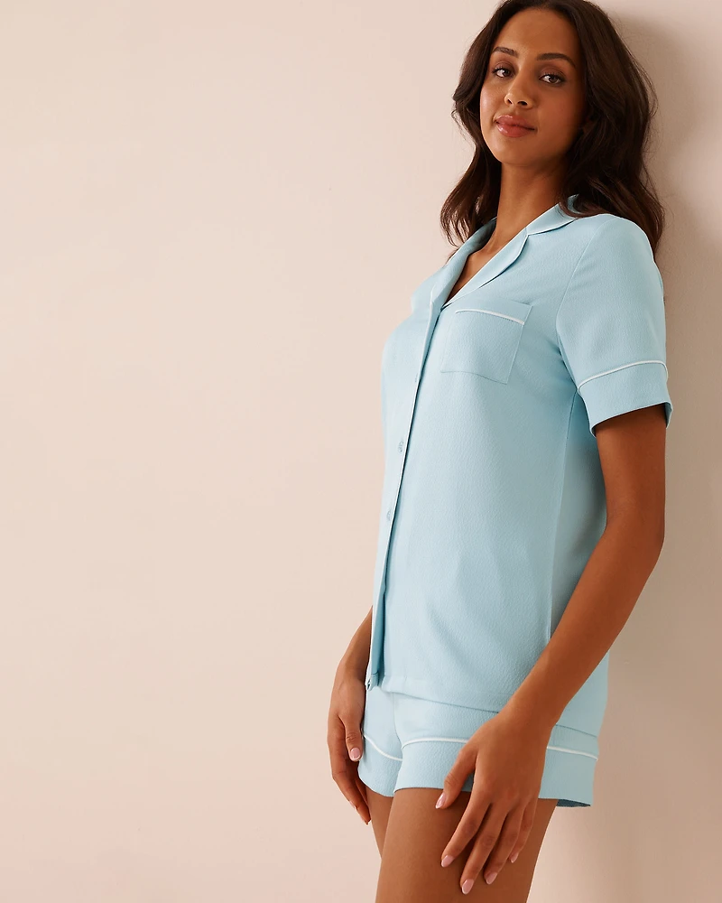 Short Sleeve Textured Satin PJ Set