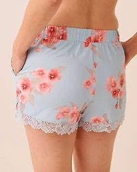 Spring Blossom Print Lace Trim Pajama Shorts