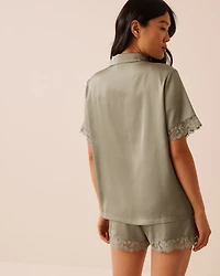 Lace Trim Satin Button-down Shirt