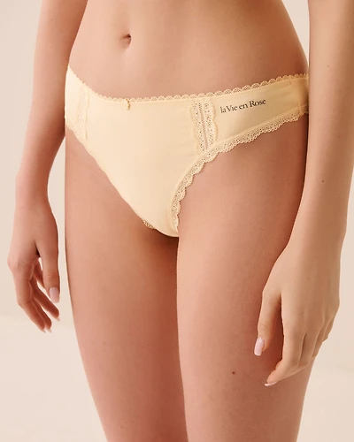 Cotton and Lace Detail Thong Panty