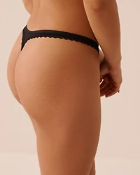 Mesh Stripe and Lace Trim Thong Panty