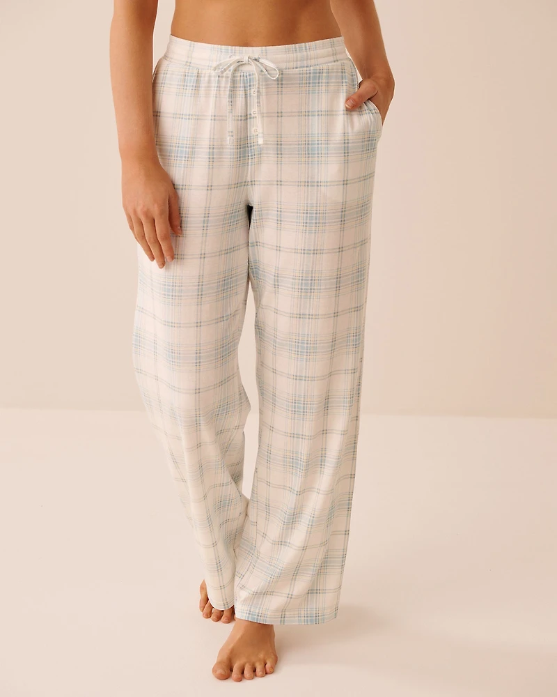 Blue Plaid Print Pajama Pants