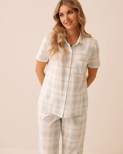 Chemisier manches courtes carreaux bleus