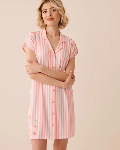 Floral Stripe Print Super Soft Button-down Sleepshirt