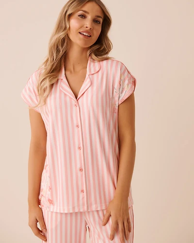 Floral Stripe Print Super Soft Button-down Shirt