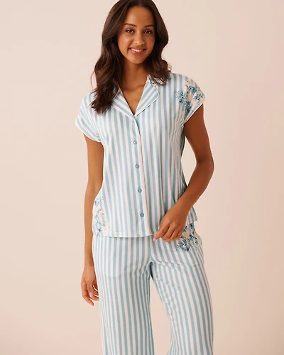 Chemisier manches courtes ultra doux imprimé rayures florales