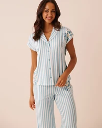 Chemisier manches courtes ultra doux imprimé rayures florales