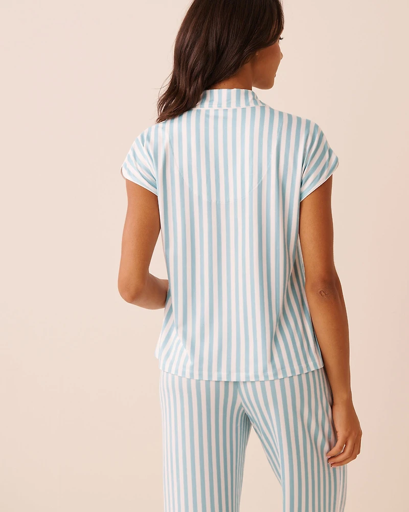 Chemisier manches courtes ultra doux imprimé rayures florales