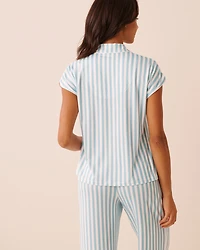 Chemisier manches courtes ultra doux imprimé rayures florales