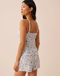 Floral Print Ruffle Hem Pointelle Cami