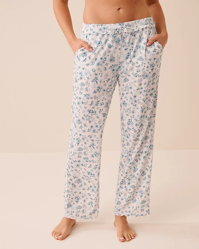 Pantalon de pyjama en pointelle à volants et imprimé floral
