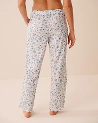 Floral Print Ruffle Hem Pointelle Pajama Pants