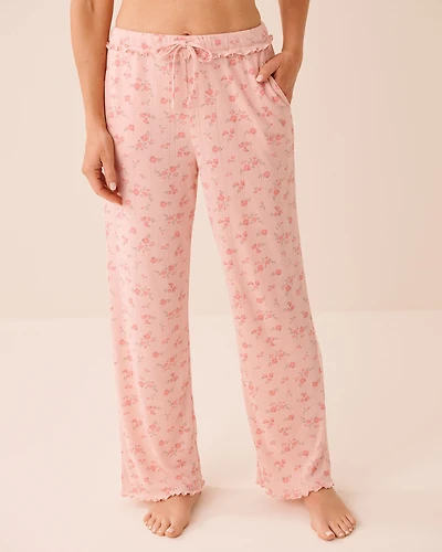 Pantalon de pyjama en pointelle à volants et imprimé floral