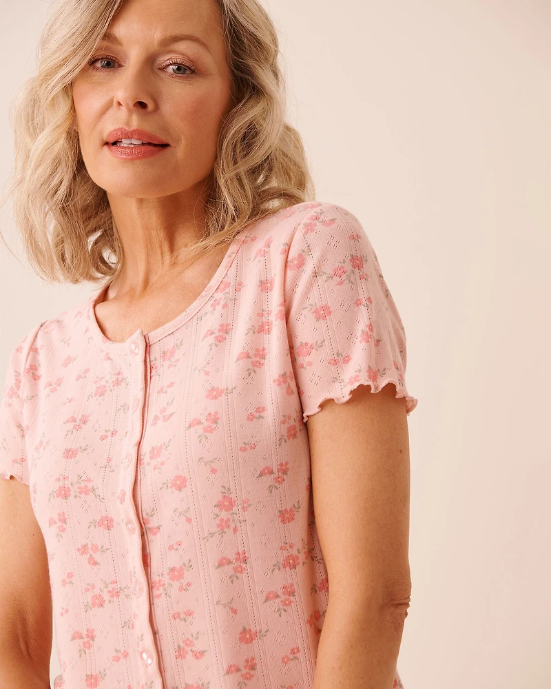 T-shirt en pointelle à volants et imprimé floral