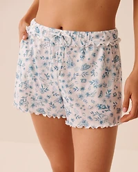 Short de pyjama en pointelle à volants et imprimé floral