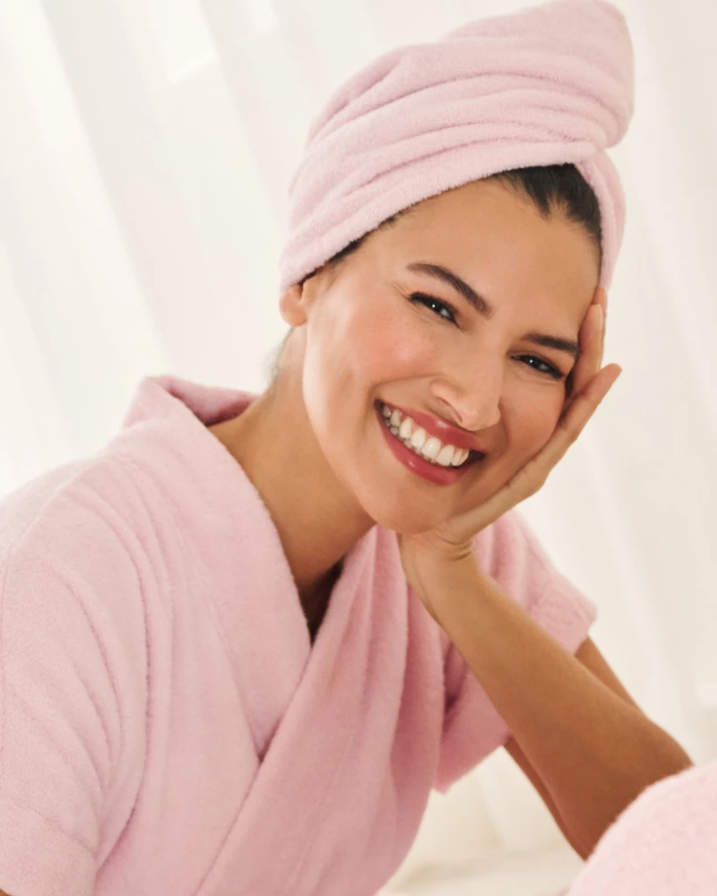 Ensemble peignoir en ratine et serviette pour cheveux