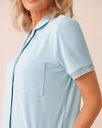 Chemisier manches courtes ultra doux bordure de dentelle