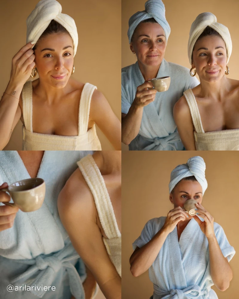 Ensemble serviette attachable en ratine et pour cheveux