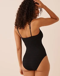 BLACK Square Neck One-piece Swimsuit